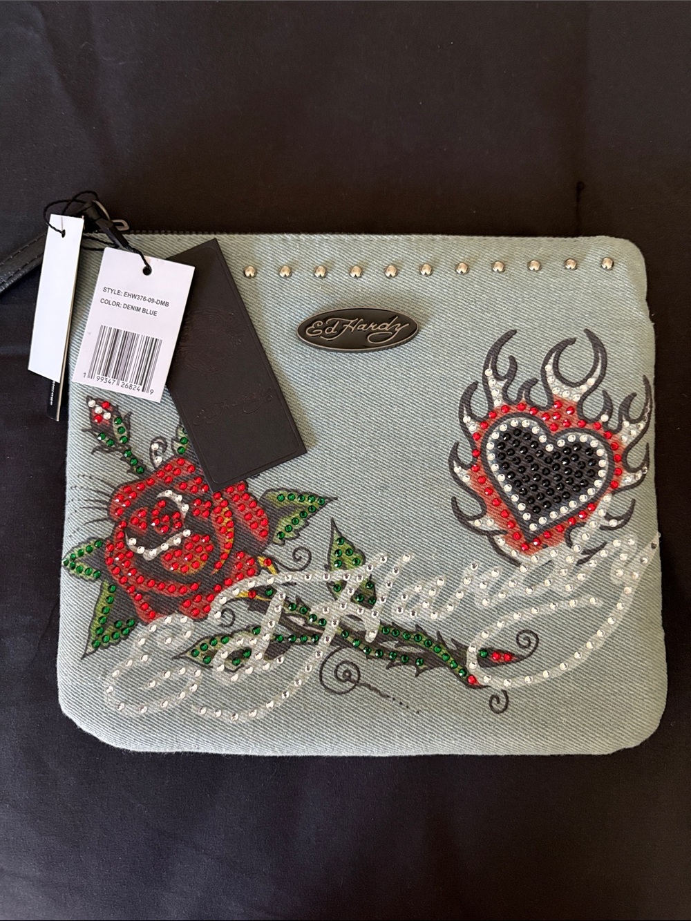 Ed Hardy Gray Embellished Wristlet/NWT